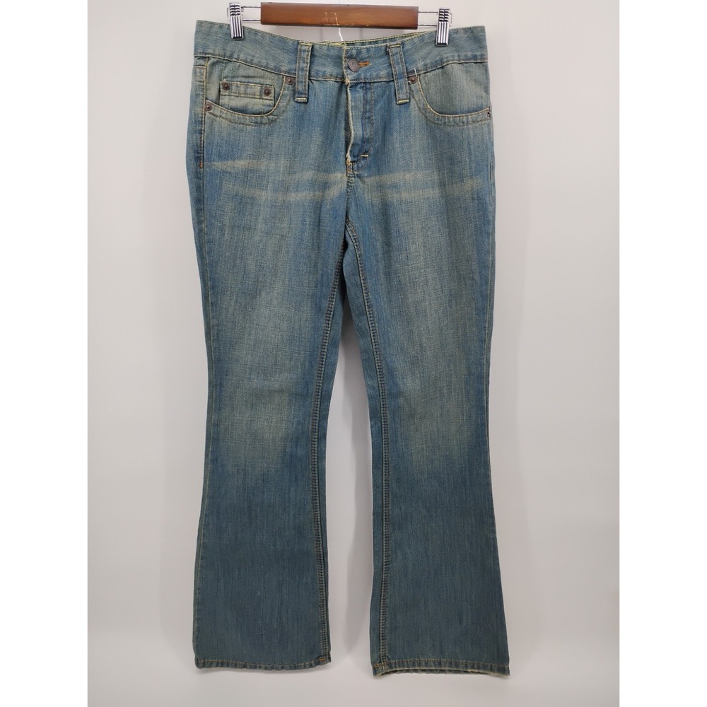 American Eagle Jeans Size 12 Womens Blue Mid Rise Boot Flare Green Cast Denim